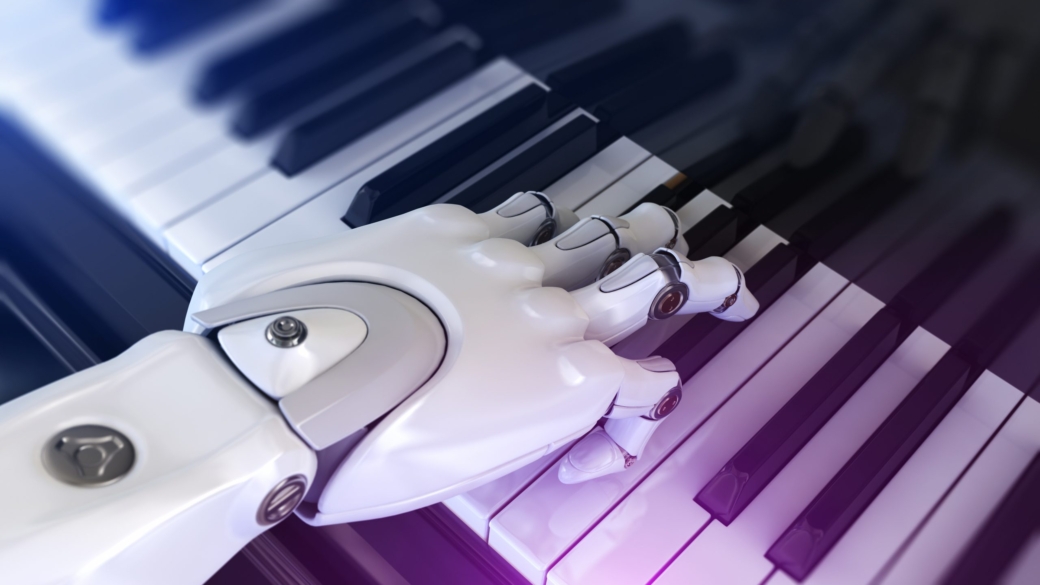 Robot Plays the Piano. 3d Illustration