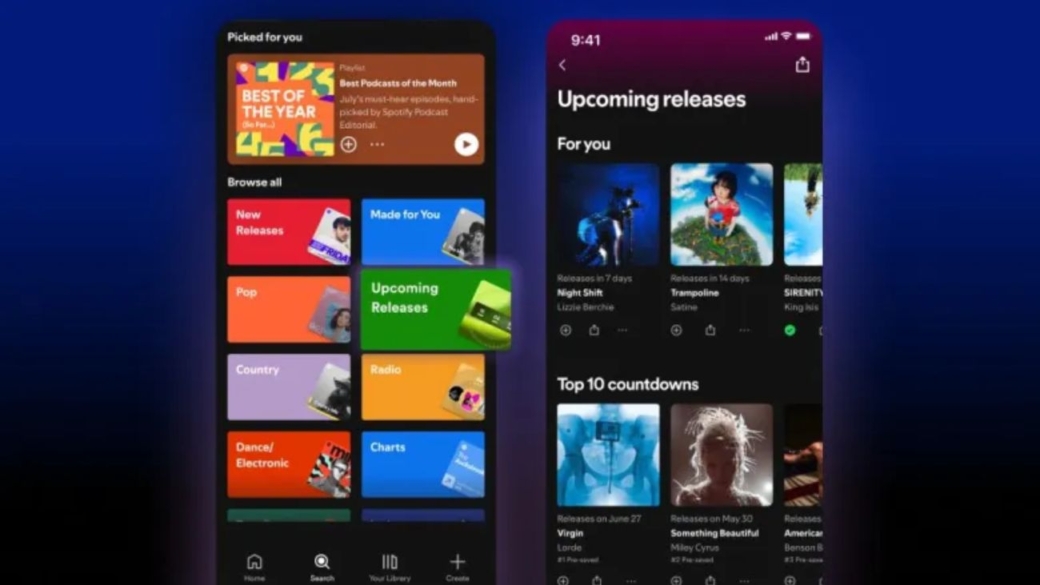 função spotify lança upcoming releases hub